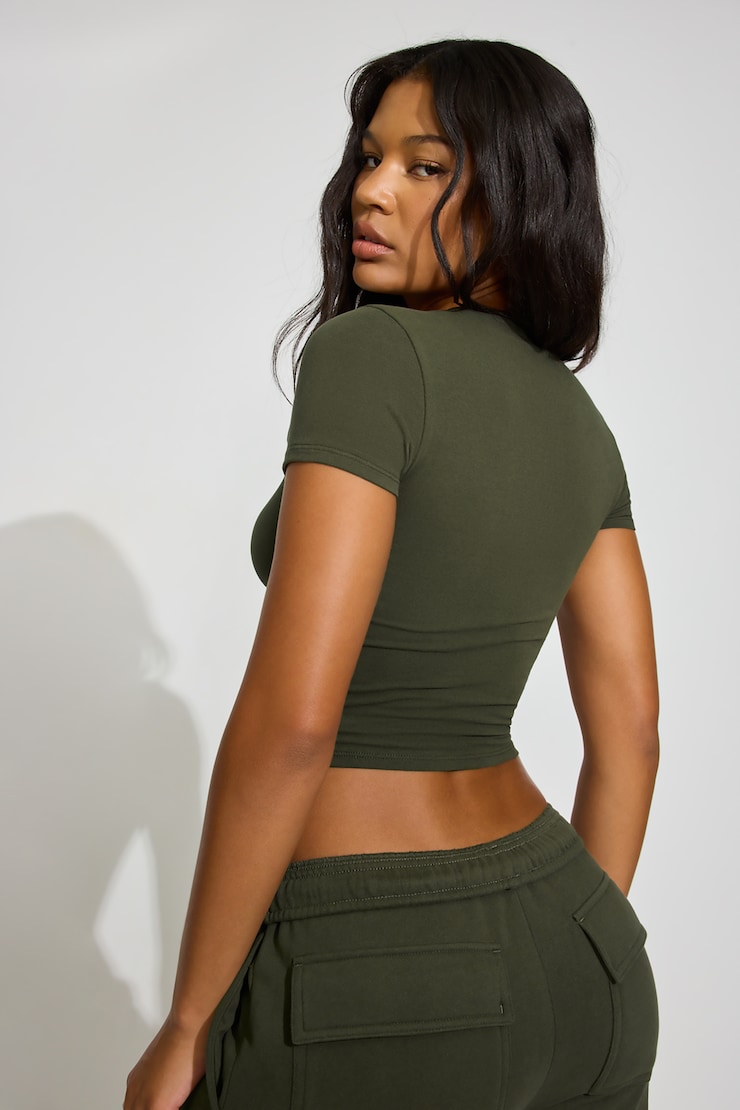SuperSoft Crewneck Cropped T-Shirt, Martini Green, large