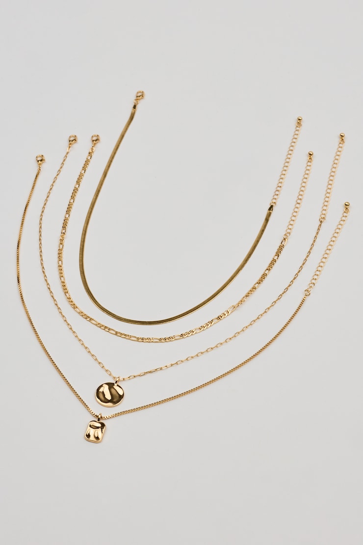 Ensemble de 5 colliers en chaîne à pendentifs martelés