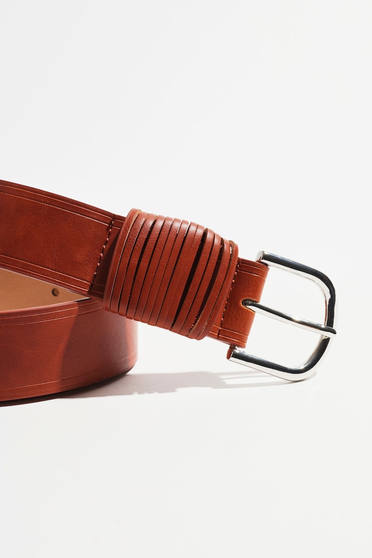 Multi Wrap Half Oval Belt Cognac & Silver large