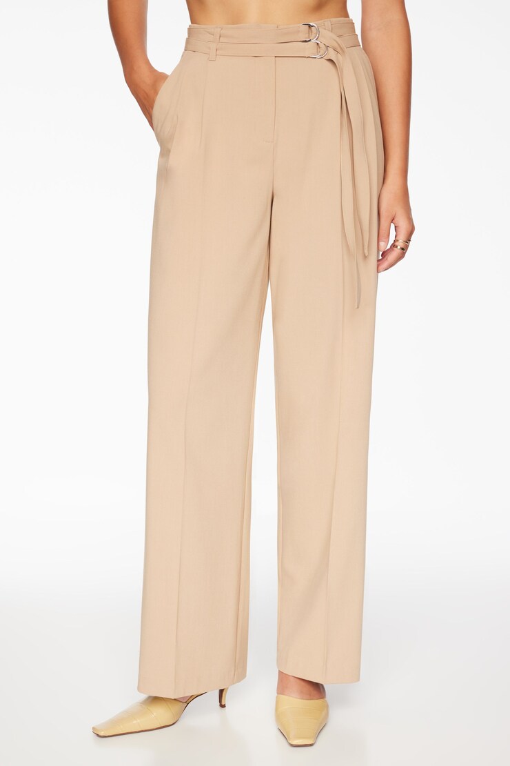 Belted Wide Leg Pants Almond Tan Beige large