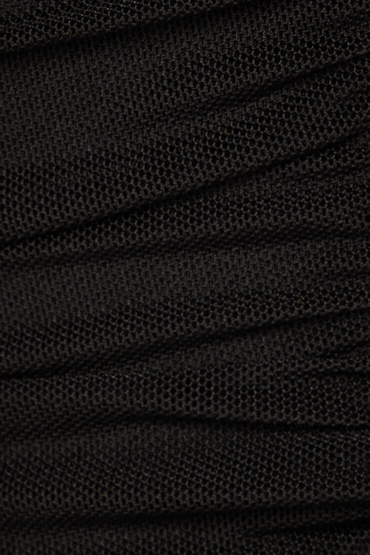 V-Neck Ruched Mesh Bodysuit Jet Black  large