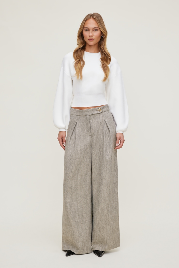 Herringbone Pleated Wide Leg Pants
