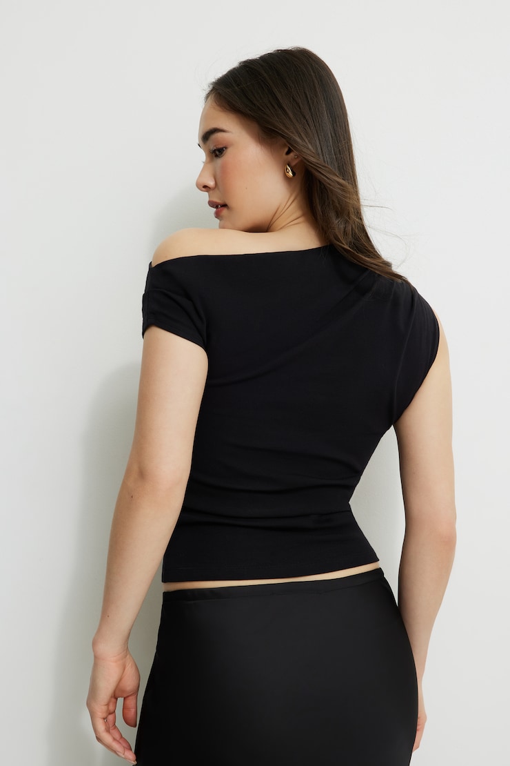 Off Shoulder Draped Jersey Top | Dynamite