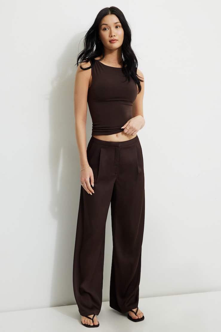 Wide Leg Satin Pants Java Brown large