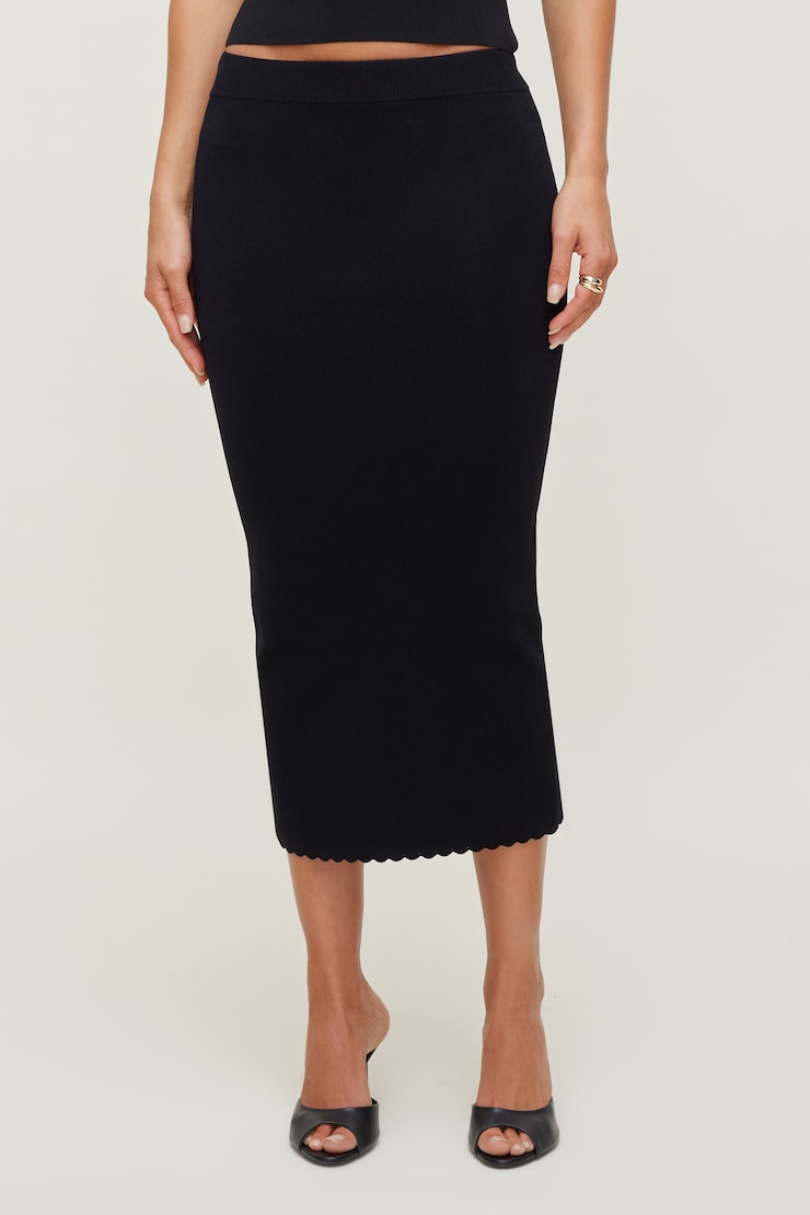Scallop Trim Maxi Skirt Jet Black large