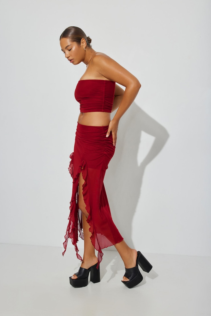 Ruffle Midi Skirt, Biking Red, large