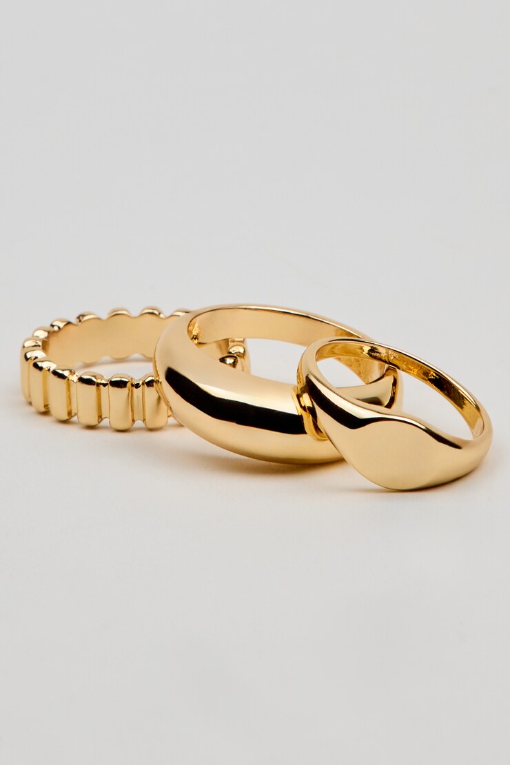 Set of 3 Signet Rings, Gold, large