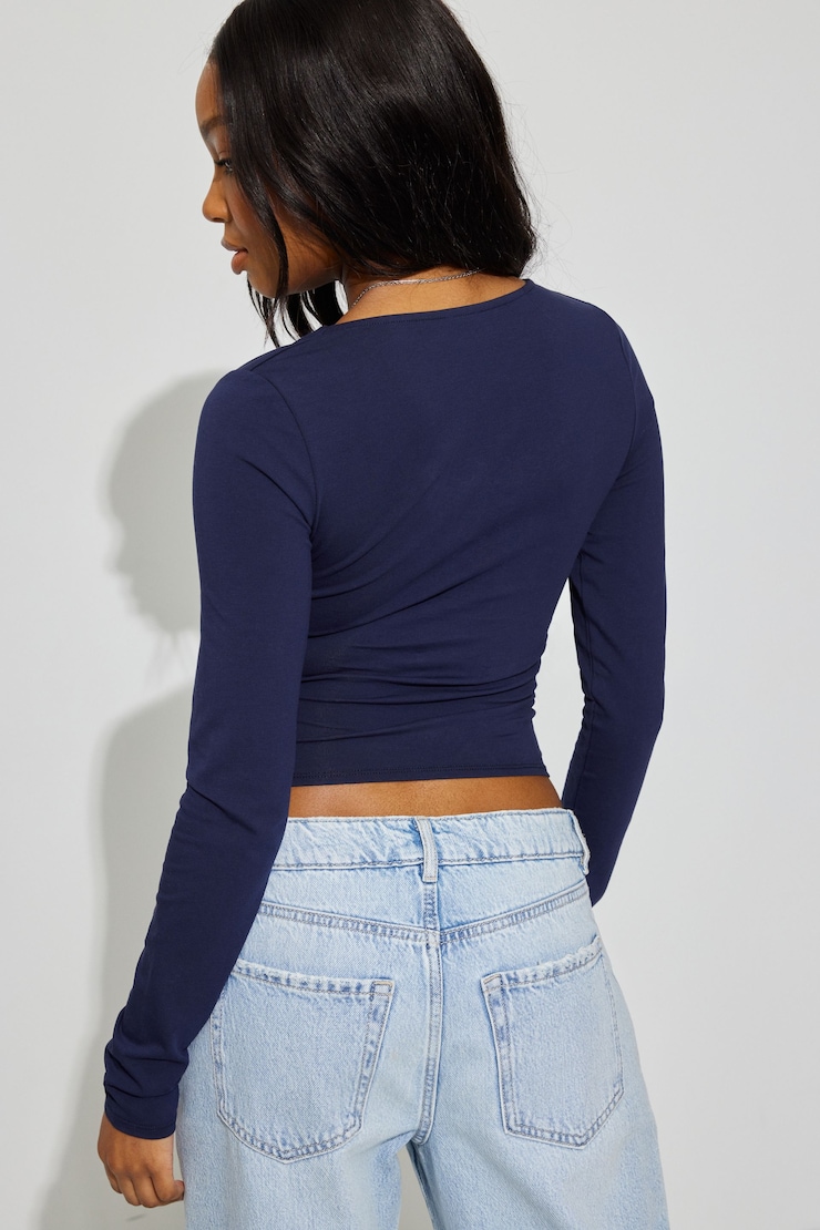Portia Square Neck Long Sleeve Top, Maritime Blue, large