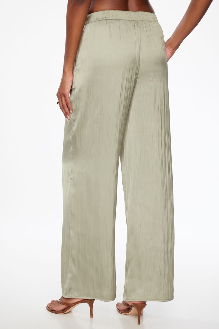 Crinkled Wide Leg Satin Pants Matcha Green large