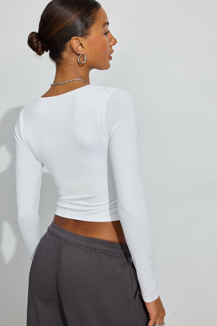 Sweetheart Neckline Long Sleeve Top, Bright White, large