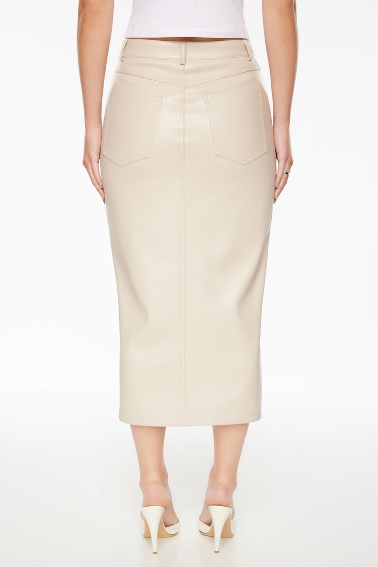Gigi Faux Leather Midi Skirt Natural Beige large