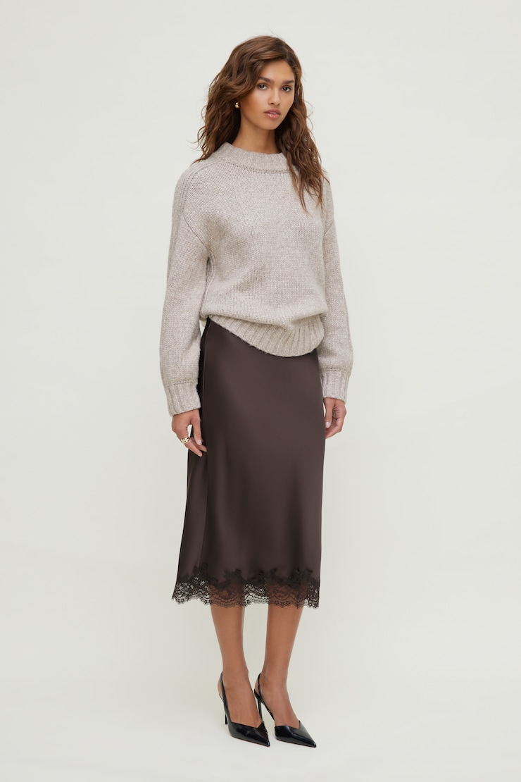 Lace Satin Midi Skirt Java Brown large