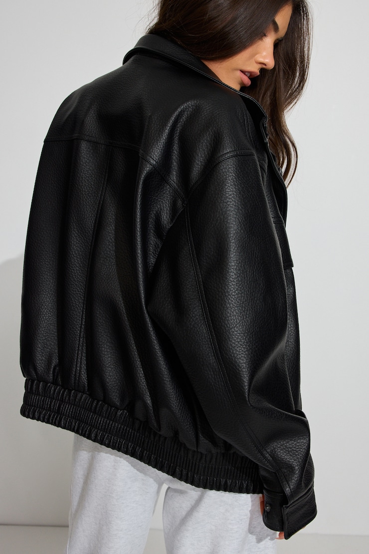 Oversized Faux Leather Bomber Black | Garage
