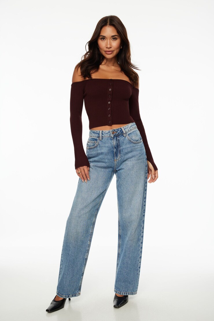 Alice Off Shoulder Cardigan Dark Ruby large