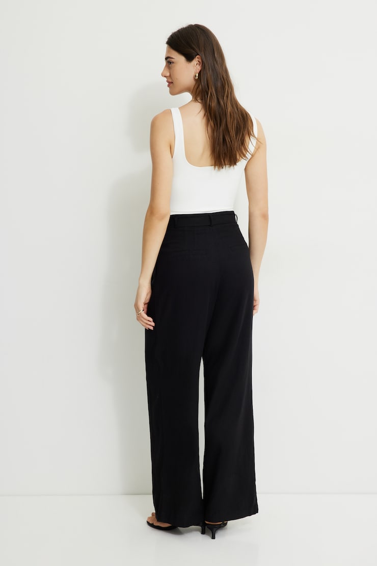 Belted Wide Leg Linen Pants