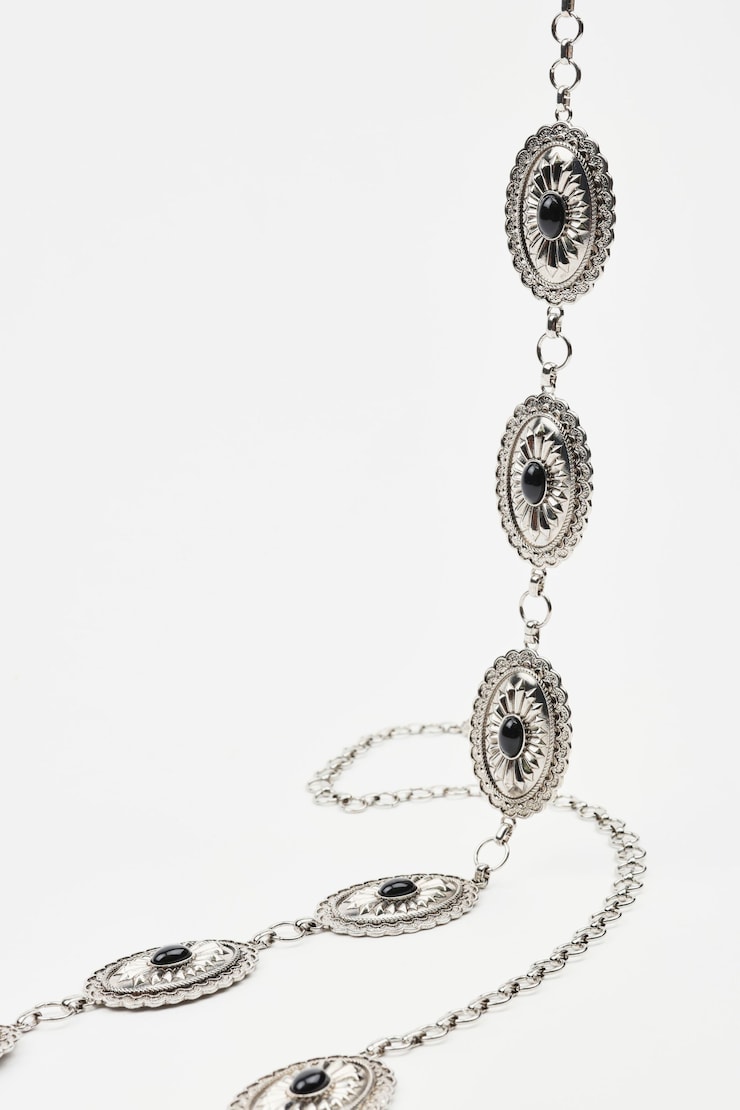 Concho Chain Belt, Black Antique/Silver, large