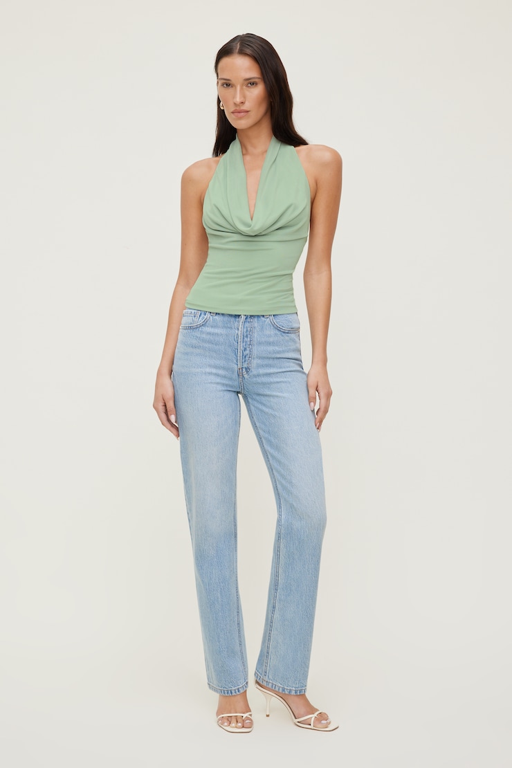 Cowl Neck Mesh Halter Top