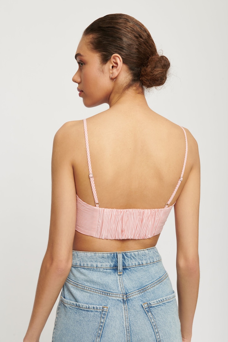 Bustier à col en cœur Max Rayures beiges sur fond rouge large