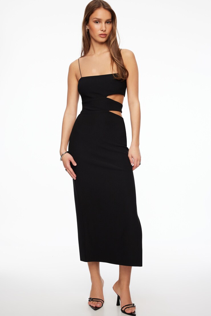 Side Cut Out Midi Dress Jet Black large