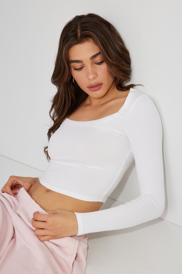 Pamela Long Sleeve Scoop Neck Top, Bright White, large