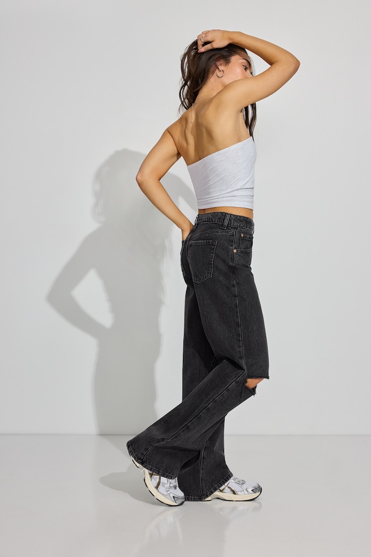 Wide Leg Jeans, Shadow Black, large