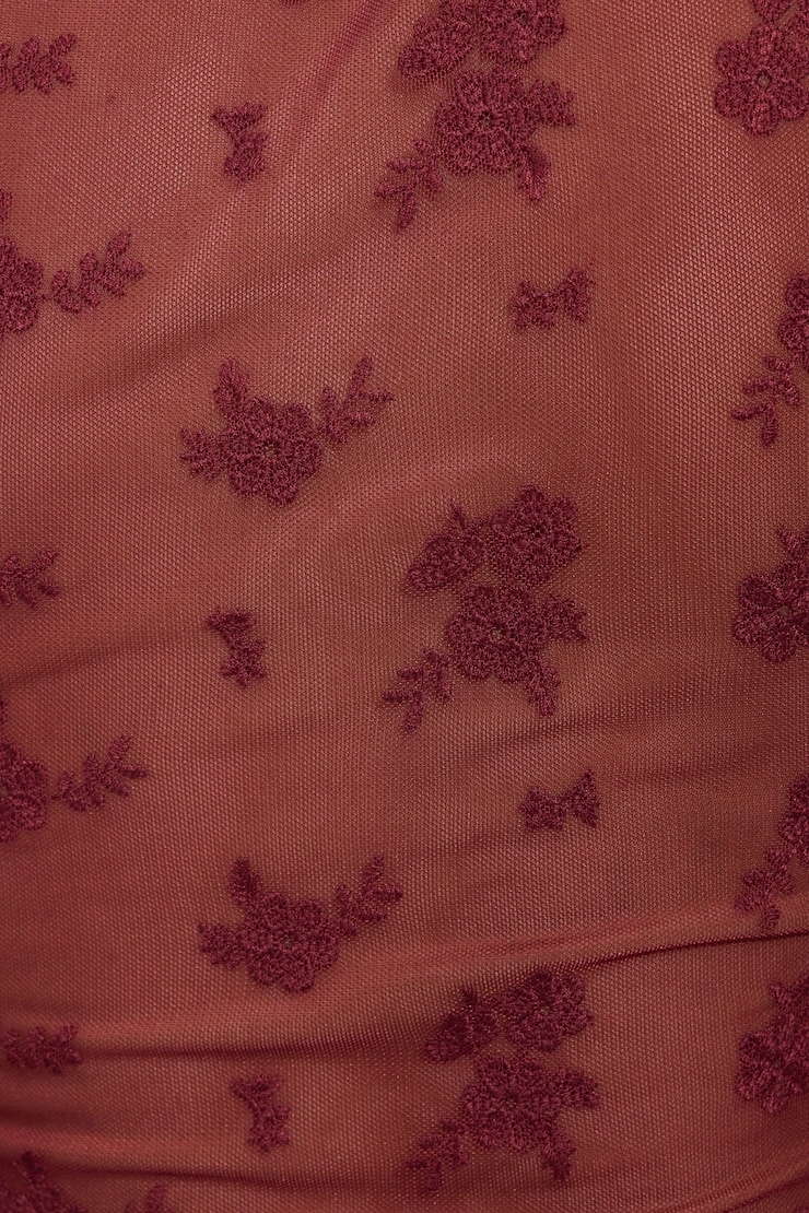 Embroidered Tie Front Top, Cabernet Red, large