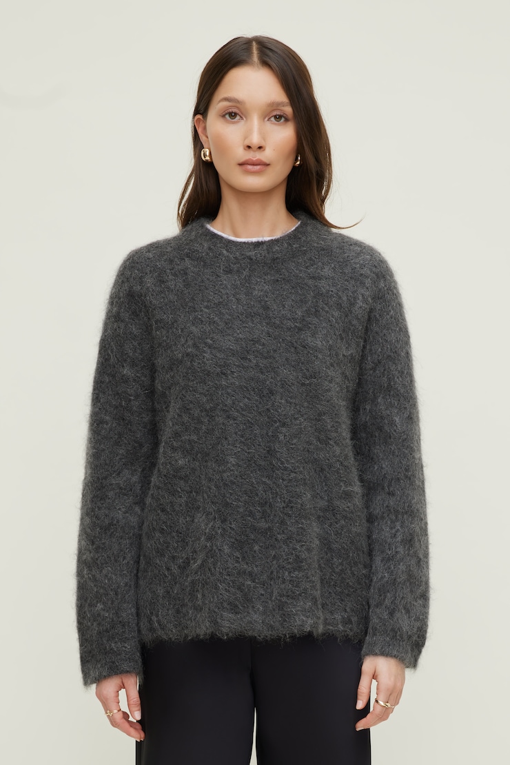 Premium Mohair Wide Sleeve Sweater Graphite Grey Melange large