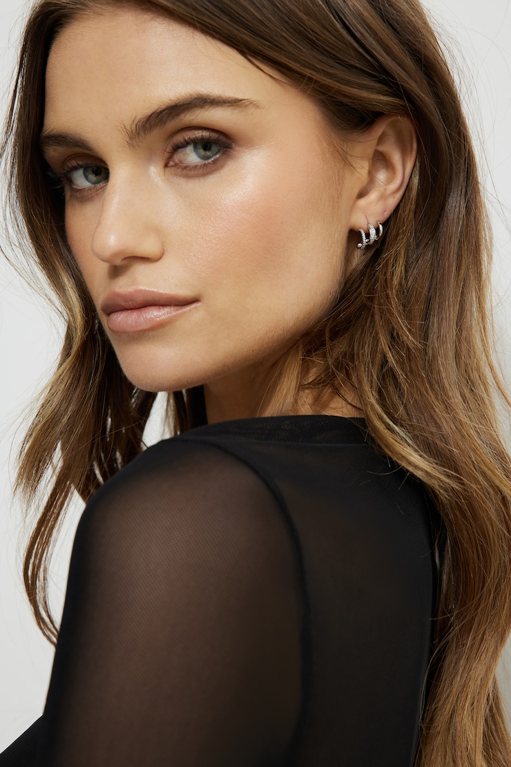 Mini Baguette Ear Crawler Earrings Silver large