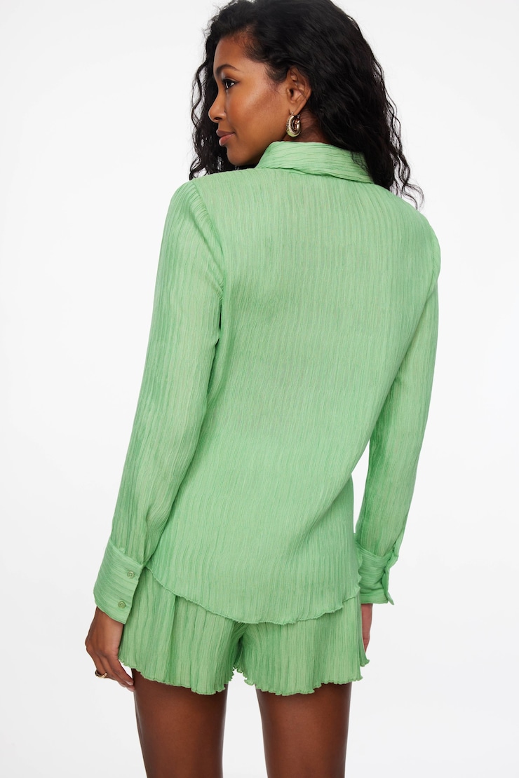 Frida Crinkled Shirt Green | Dynamite