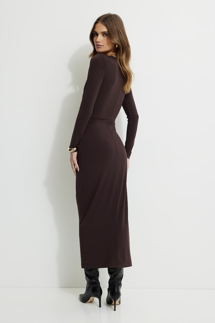 Deep V Maxi Dress Chocolate Plum large