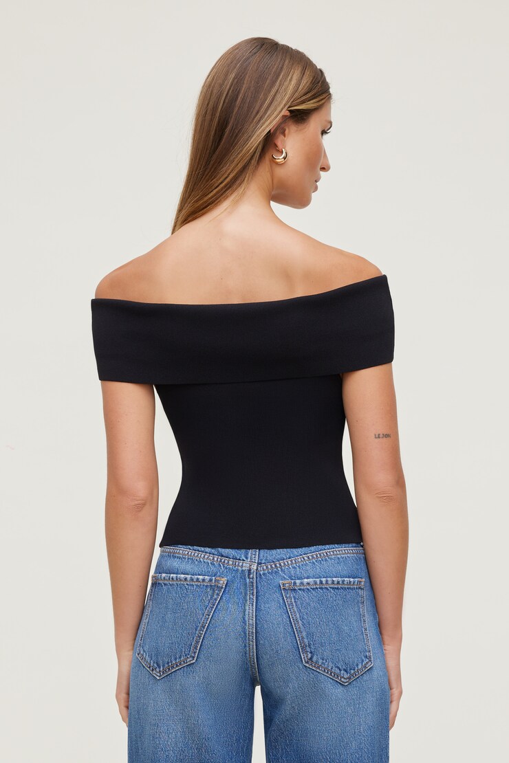 Foldover Off Shoulder Sweater Jet Black large