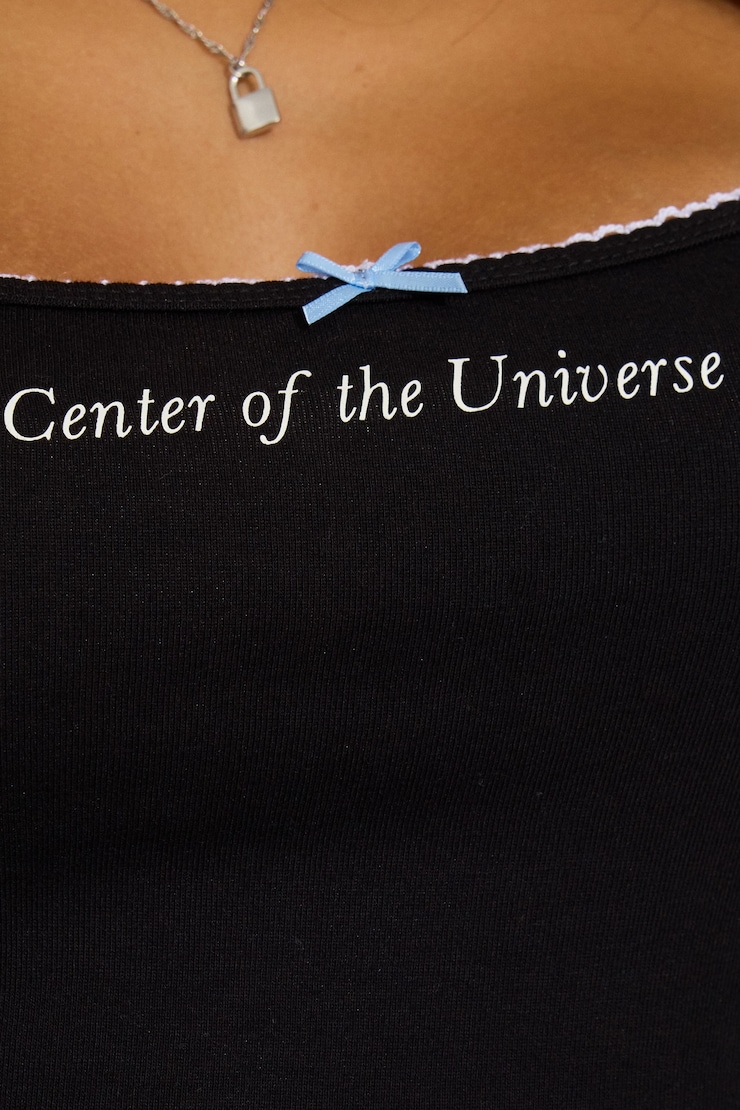 Felicia Femme Cami, Jet Black with "Center Of The Universe" Art, large