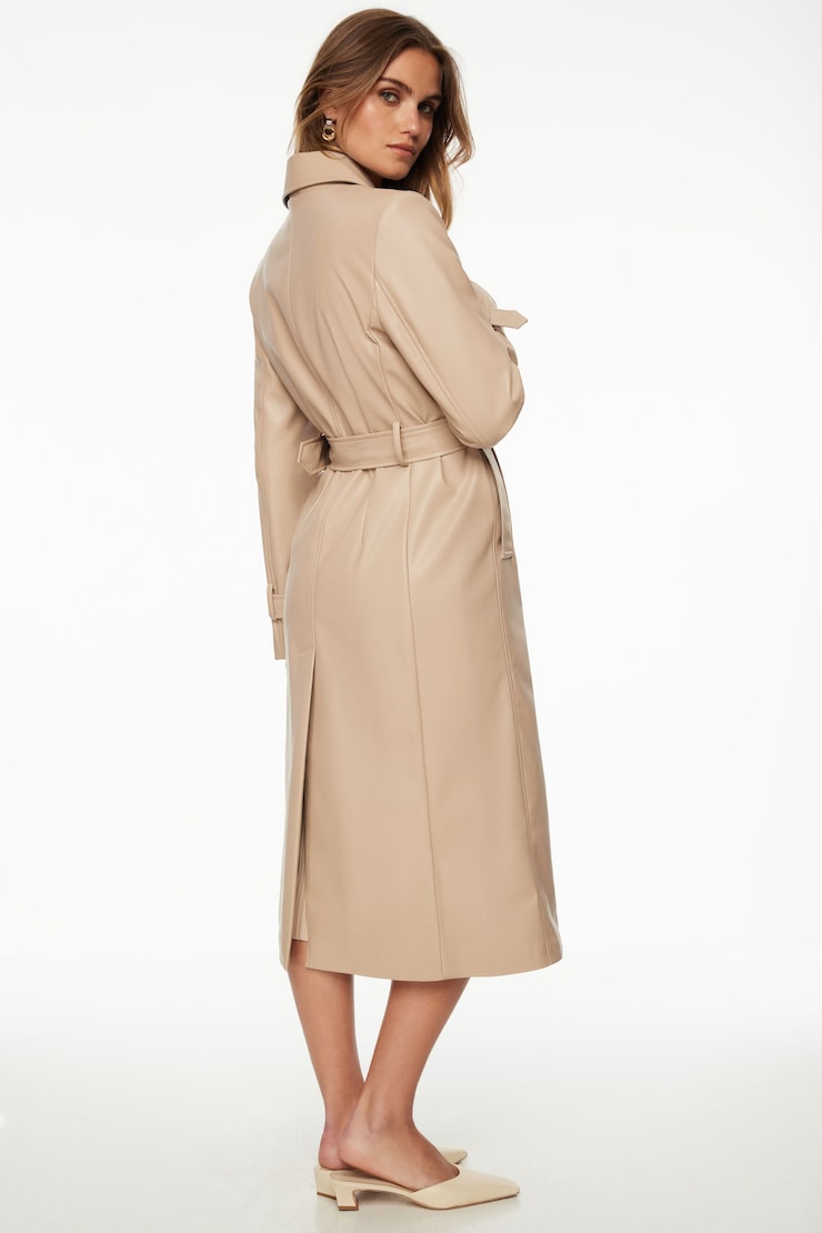 Military Faux Leather Trench Coat Soft Taupe large