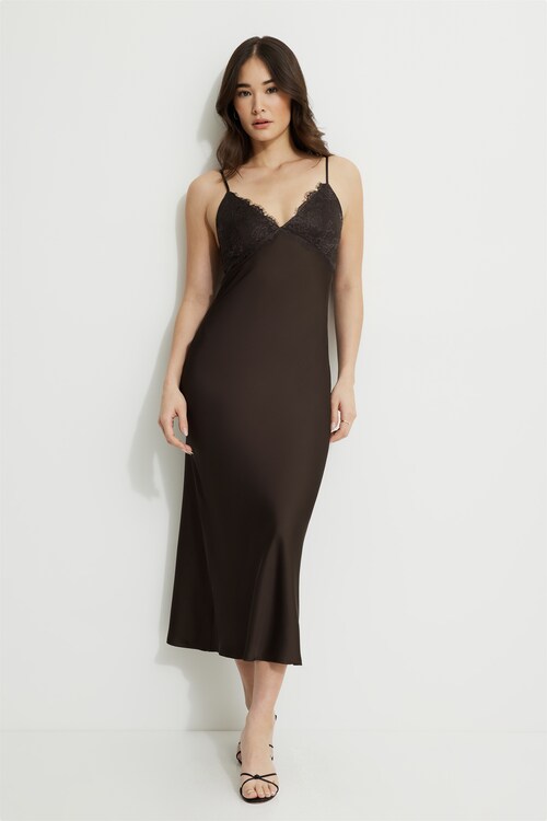brown halter formal dress Jasmine Halter Maxi Dress, in Chocolate Luxe Satin, Size: Medium | Show Me Your Mumu main image 1