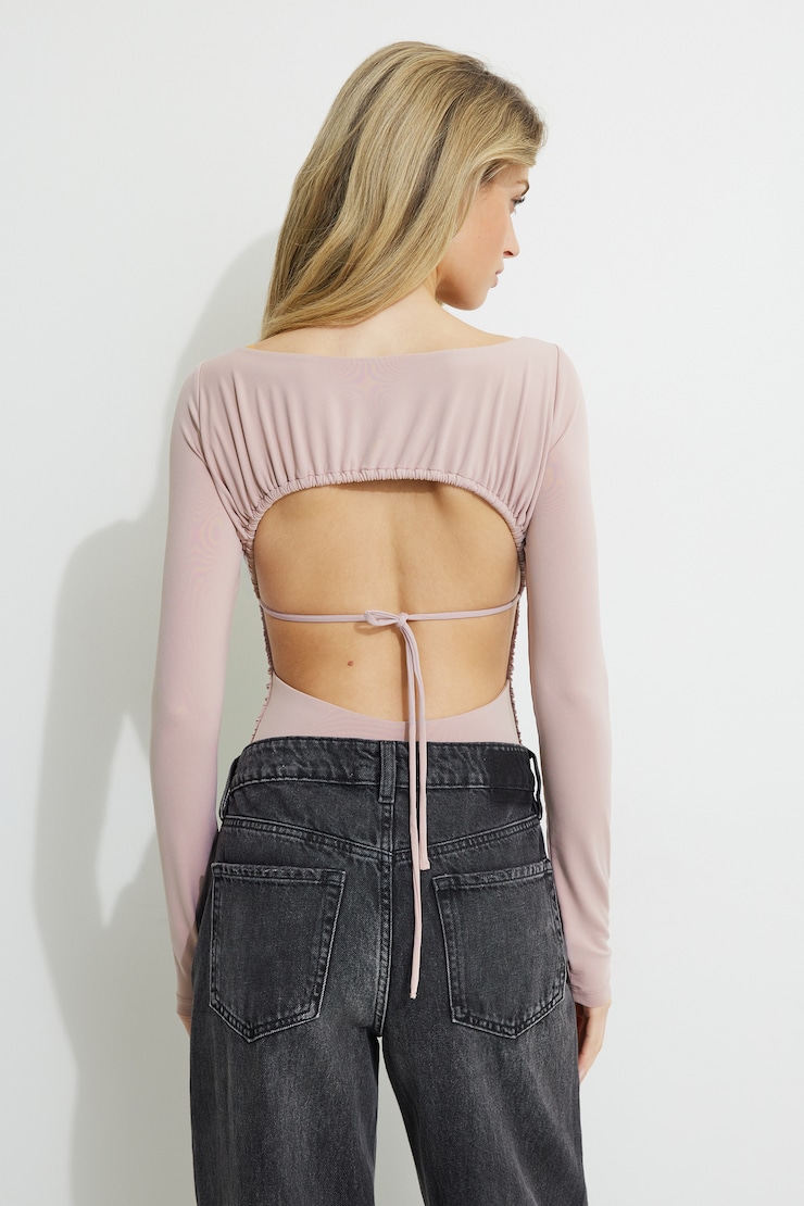 Shirred Open Back Jersey Bodysuit Blush Powder large