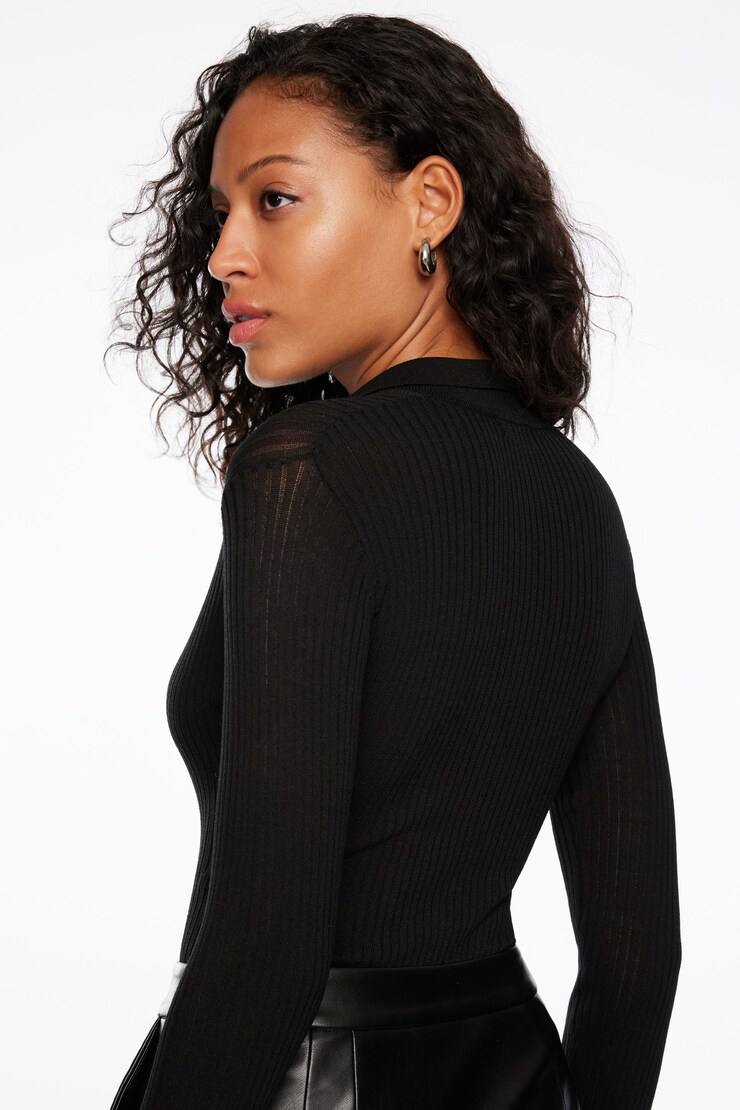 Polo Sweater Bodysuit  Jet Black  large