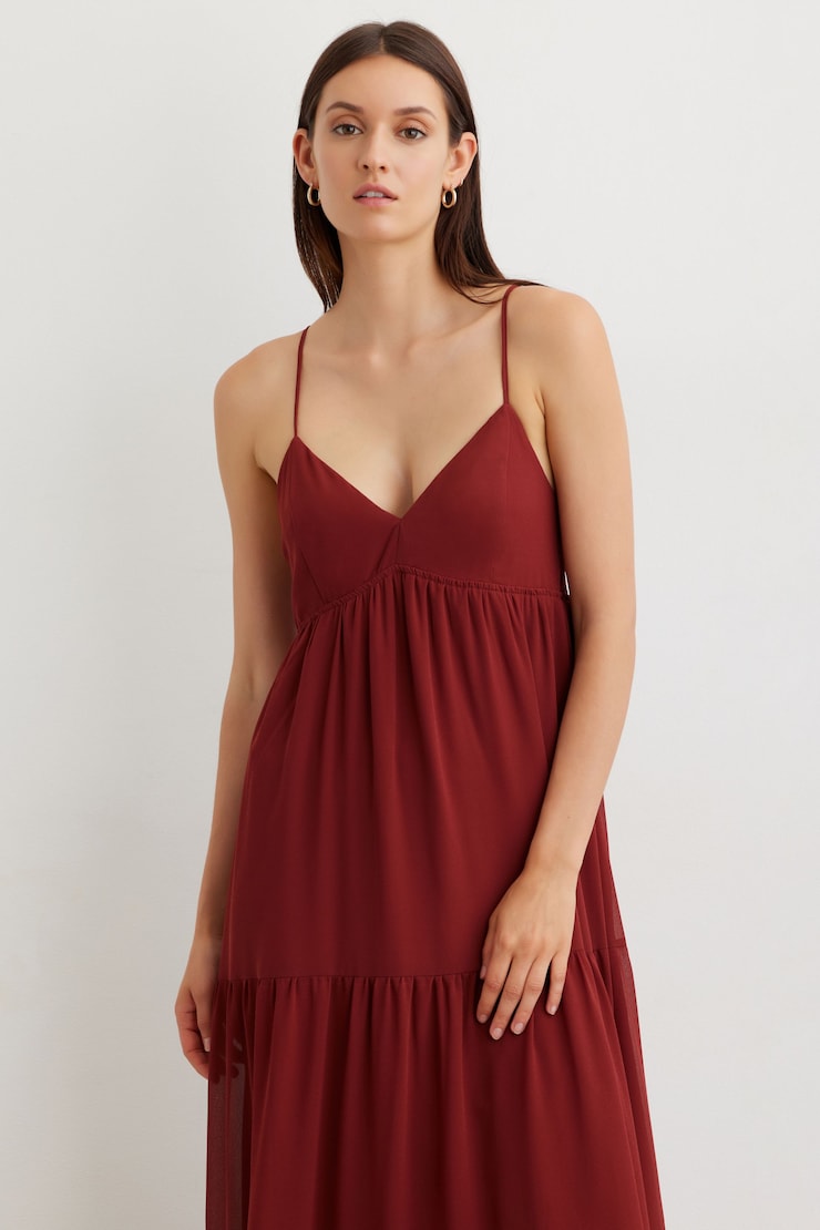Chiffon Maxi Tiered Dress Russet Brown large