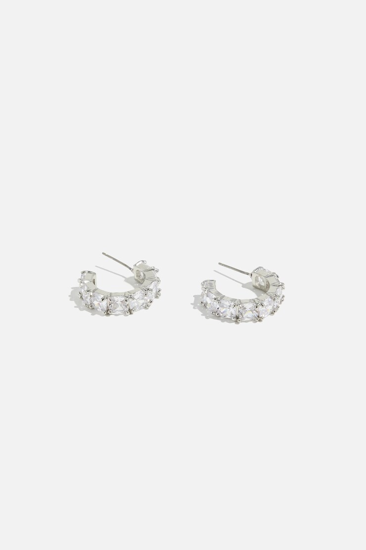 Chunky Gem Hoop Earrings Clear/Silver large
