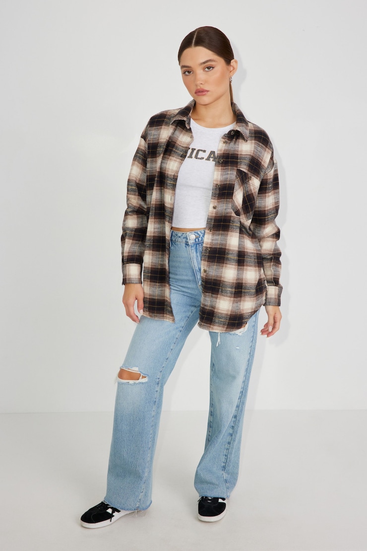 Parker Plaid Button-Up Shirt, Cocoa Brown Plaid, large