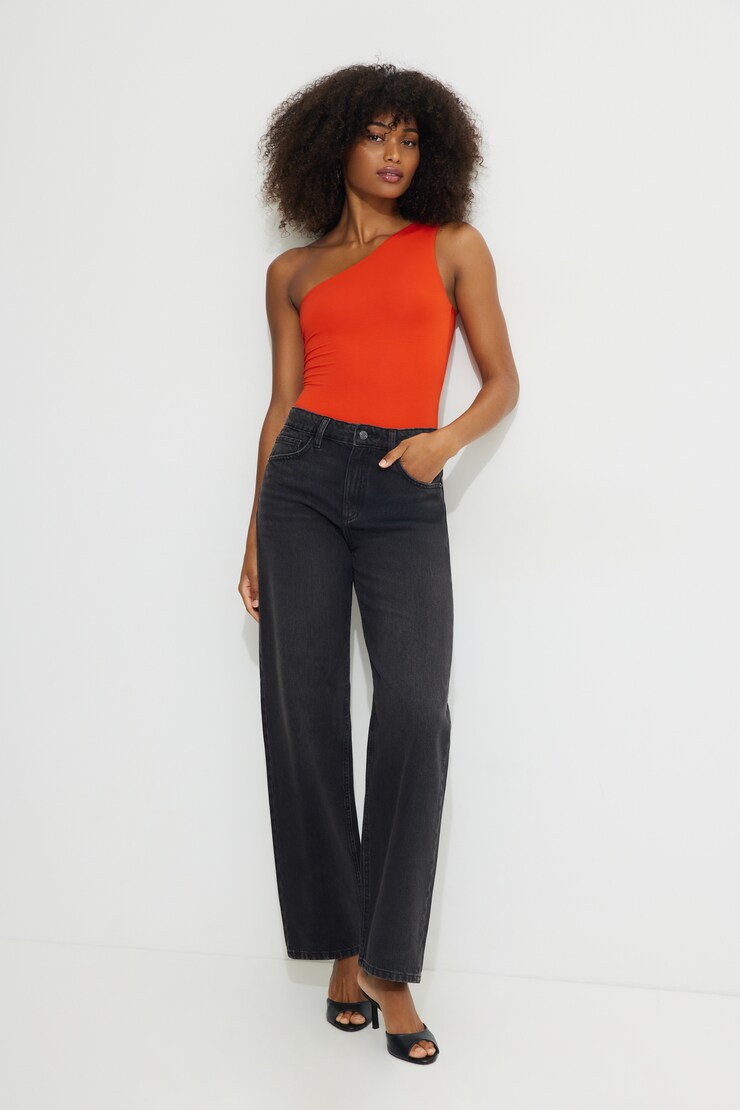 Single Shoulder Jersey Bodysuit Fiery Red large