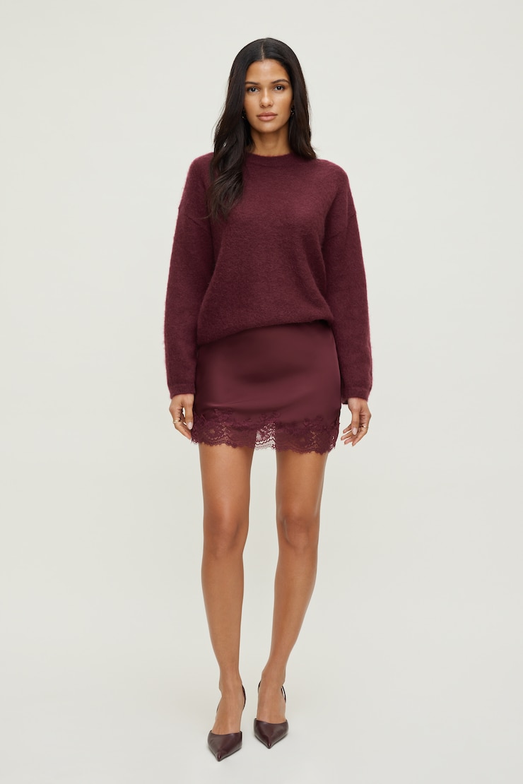 Alli Lace Satin Mini Skirt Burgundy | Dynamite
