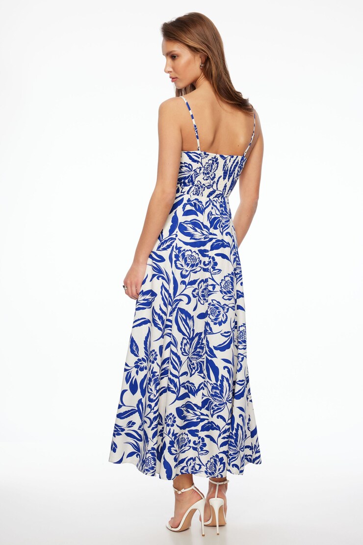 Sweetheart Linen Maxi Dress Indigo Floral large