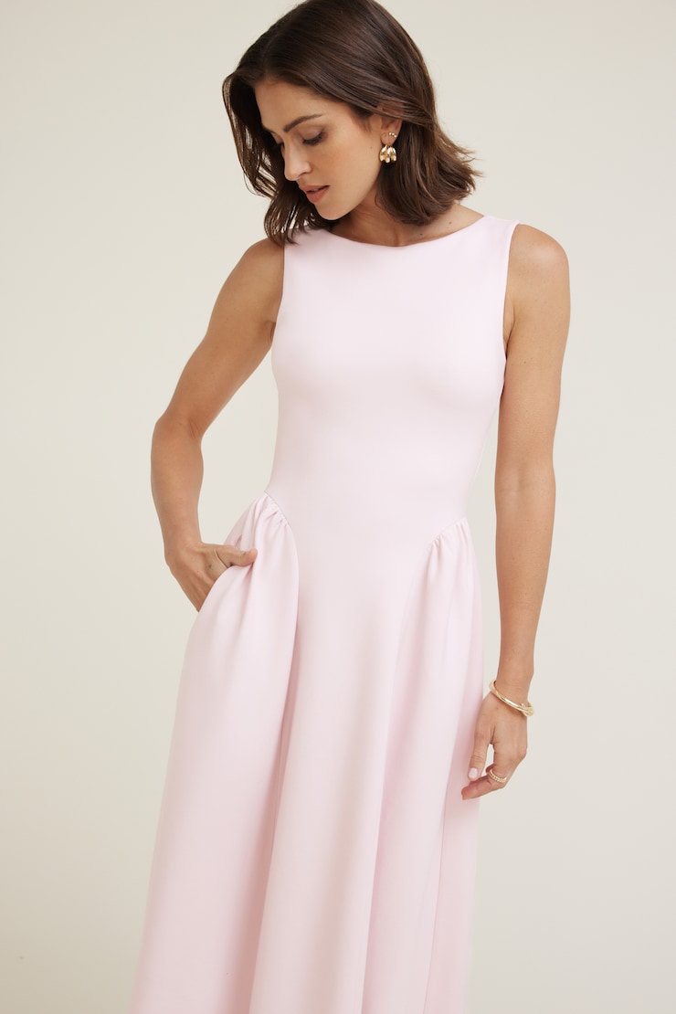 Iris Flared Ponte Maxi Dress Pale Lilac Pink large