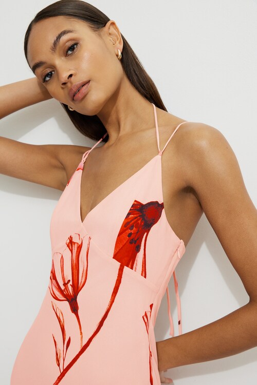 Asymmetric Ruffle Midi Dress Pink