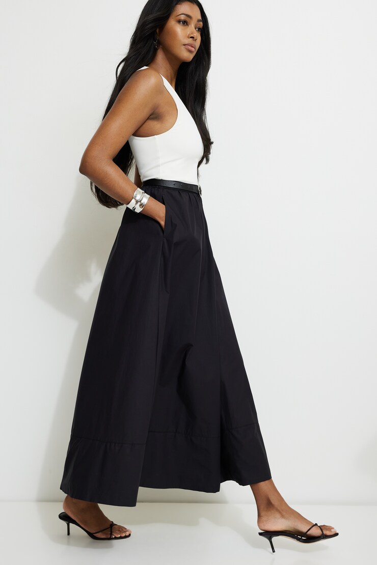 Jupe maxi volumineuse en popeline Lily Noir encre large