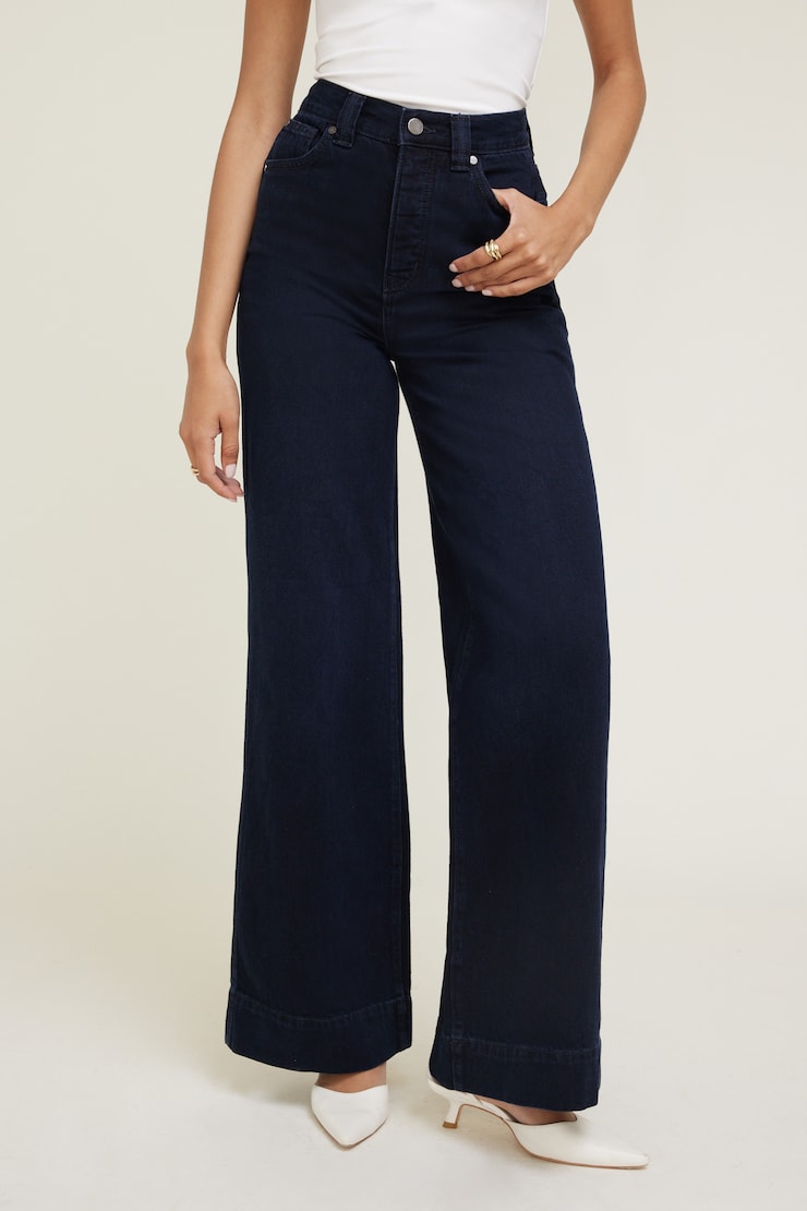 Lennon Ultra High Rise Wide Leg Column Jeans Dark Indigo / Onyx Blue large