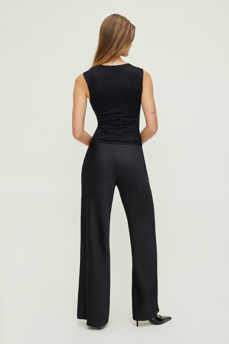 Shirred Lace Tank Top Black | Dynamite