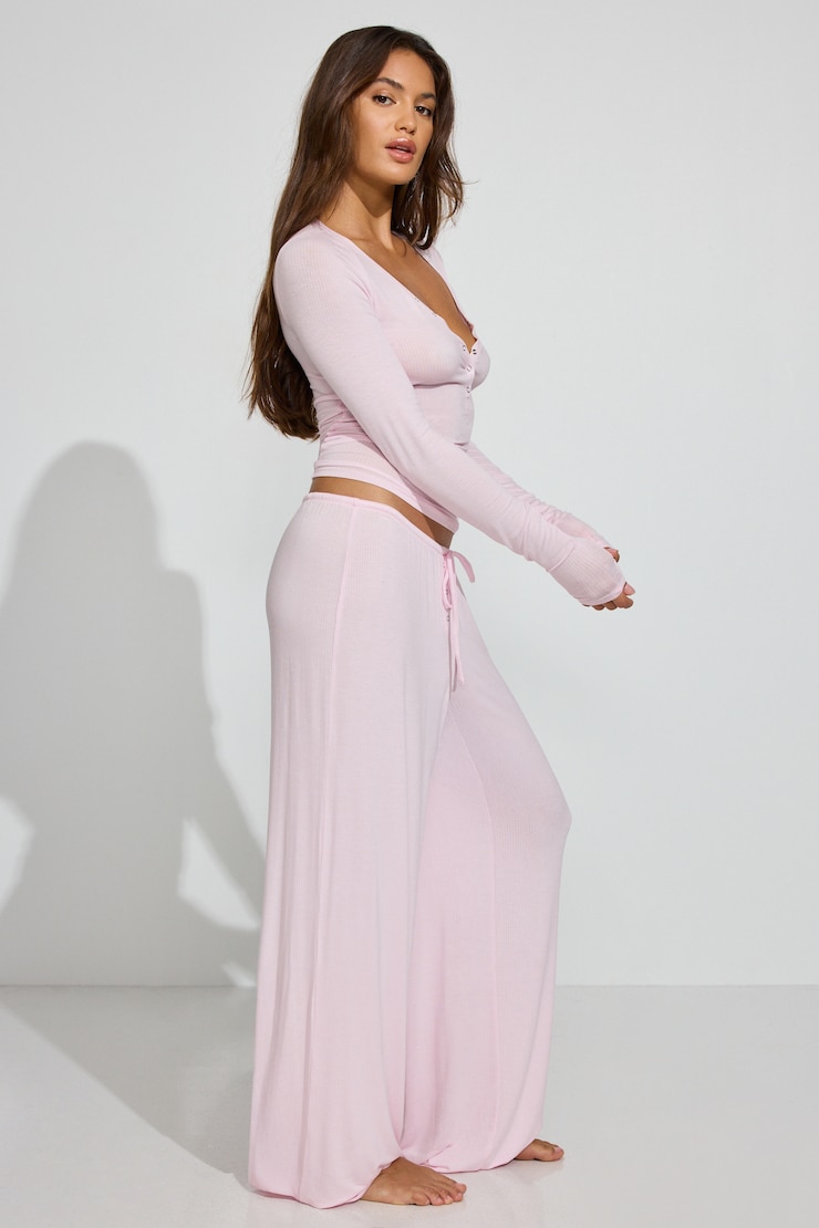 Sheer Ribbed Slouchy Pants, Light Pink, large