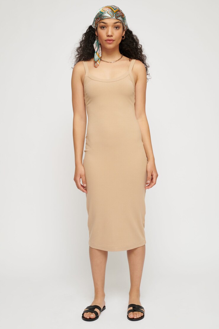 Nova Ribbed Midi Dress Sesame Brown large