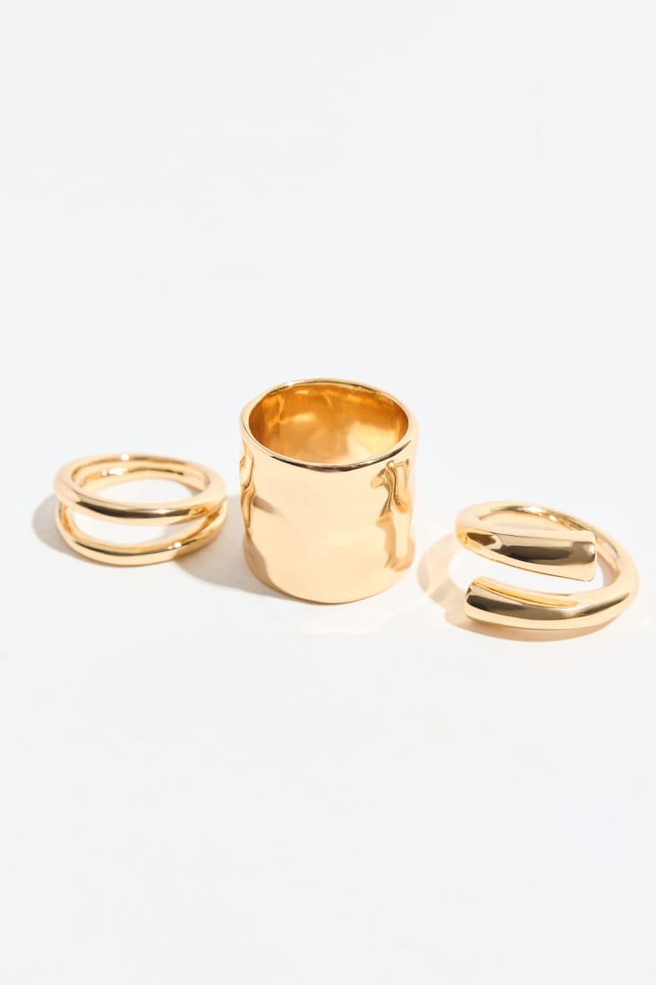 3-Pack Hammered Band Rings Gold large